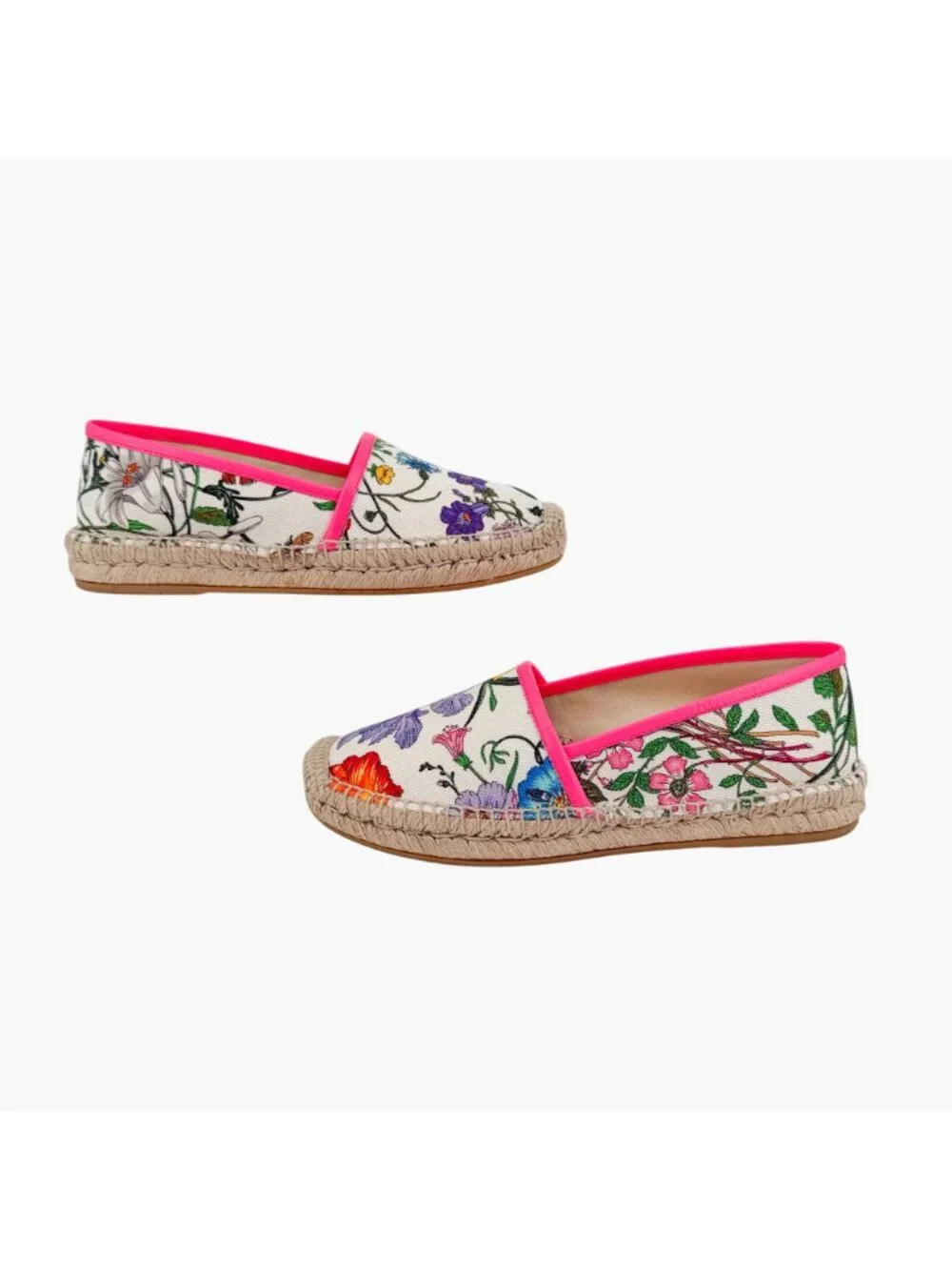 Gucci Flora Floral Canvas Espadrille Slip-On Flats White Size 37 US 7 Women’s
